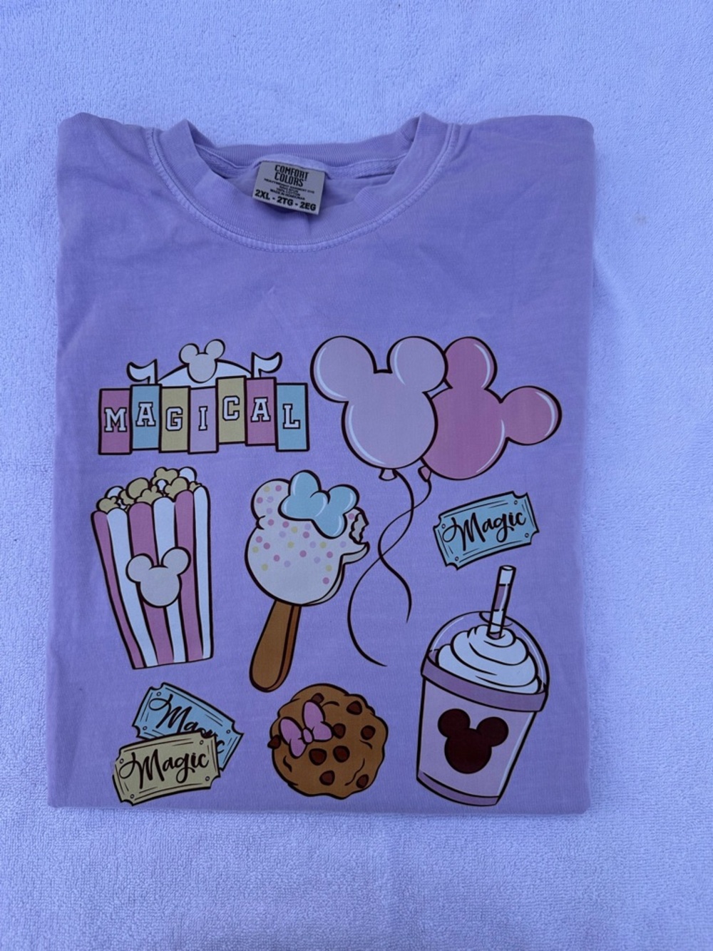 Lilac Graphic Tee with Magical Snack Icons comfort colors Disney